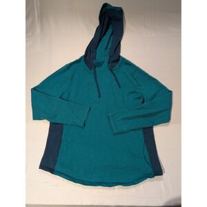 Duluth Trading Womens 2XL Teal Striped Hoodie Pullover Coolmax Spandex